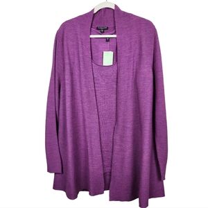 Eileen Fisher NWT Purple 100% Merino Wool Tank Sweater Cardigan Women's Size 1X